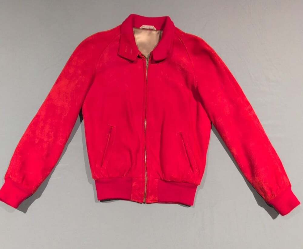Vintage late 70s to early 80s Red Suede Leather Full Zip Bomber Jacket With Ribb